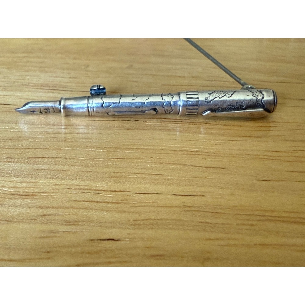 Vintage Sterling Silver Fountain Pen Tie Tack Pin Brooch